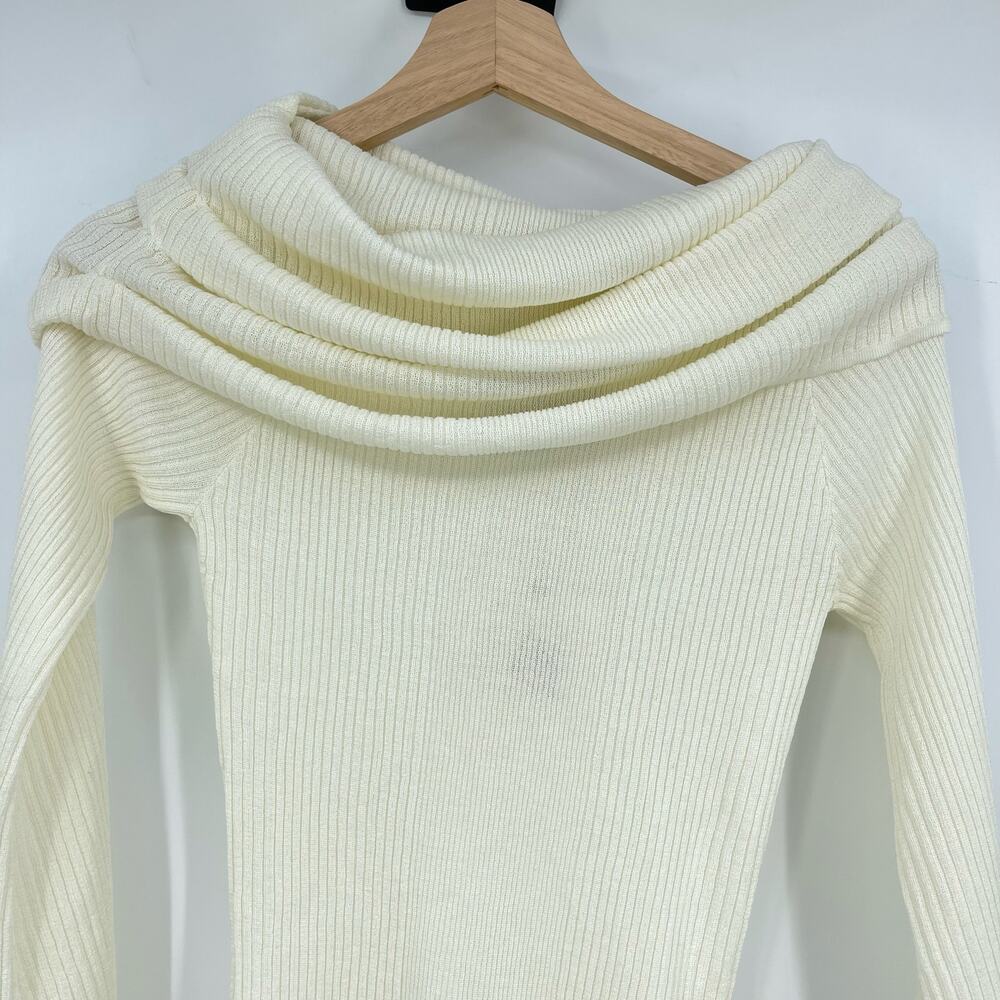 SER.O.YA | NWT Galli Mini Dress in Eggshell Ivory Folded Off Shoulder Knit M - Picture 7 of 12